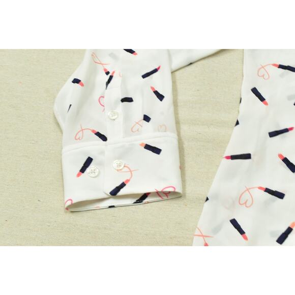 Chico's Women's Lipstick Print White Button Up Blouse Size 3 L/XL NWT - Picture 5 of 8